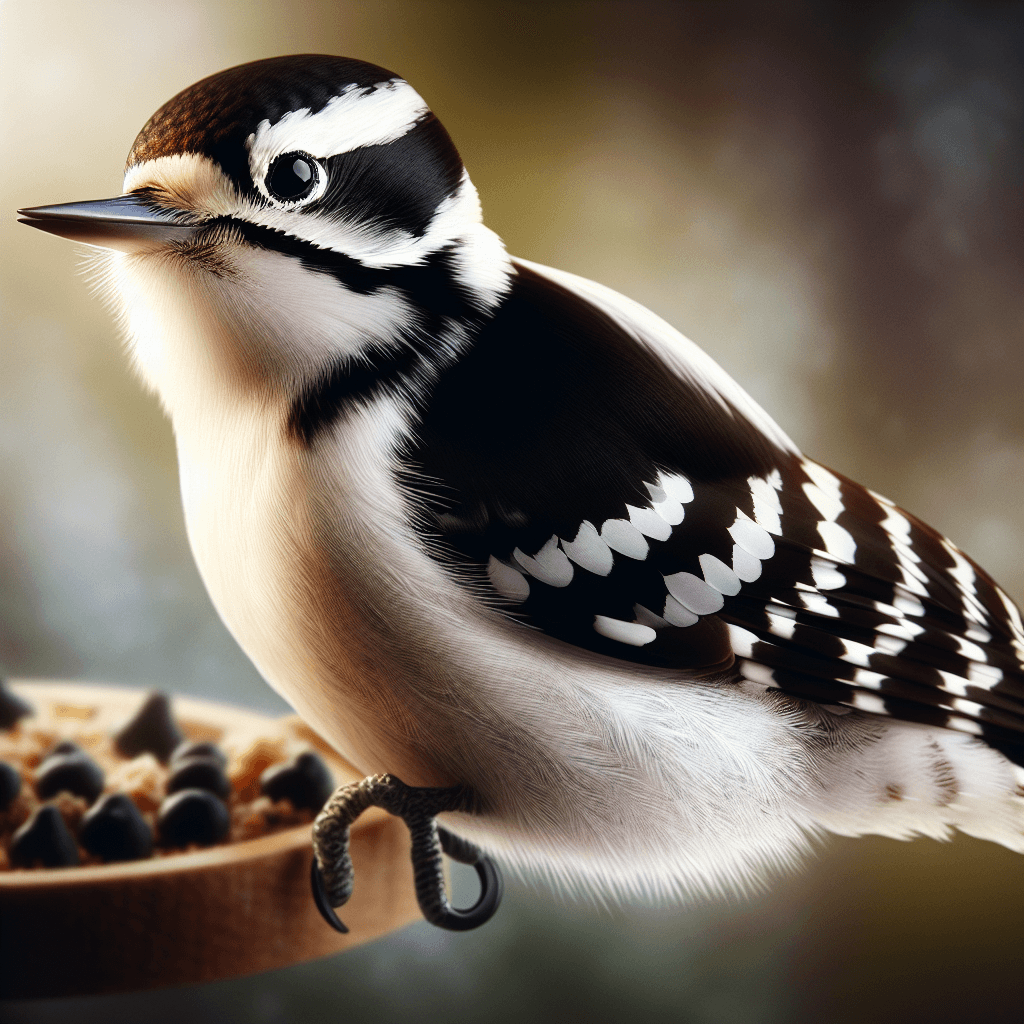 Downy Woodpecker showing distinctive features
