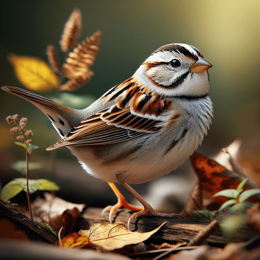 A sparrow with a distinctive white throat patch, yellow spot near the eye, black and white striped head pattern, gray breast, and brown streaked back and wings, perched on a branch