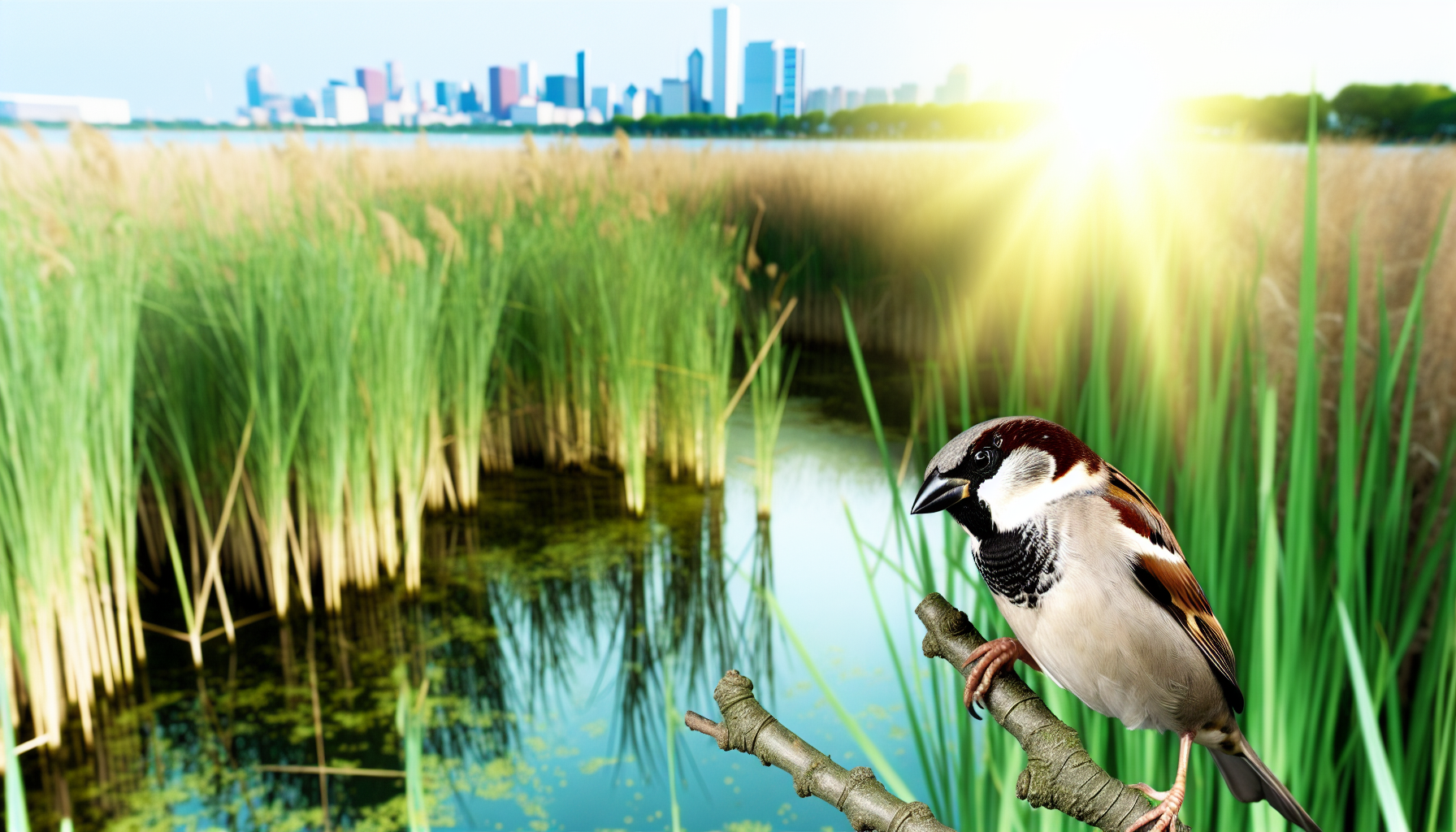 sparrow in natural habitat - AI generated illustration for article about Urban Salt Marshes: Why Your Local Wetland Needs Your Help