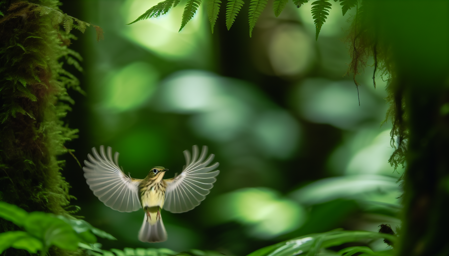 warbler in natural habitat - AI generated illustration for article about Central America's Five Great Forests: A Conservation Lifeline for Our Migrants